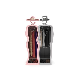Wardrobe in the form of silhouettes of man and woman symbolizes creative interior design and...