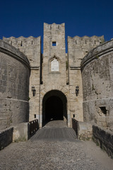 Obraz premium D'Amboise Gate, below the Palace of the Grand Master, one of the 11 gates to access the old city (medieval town) of Rhodes. Greece