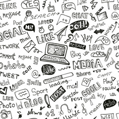 Social Media Word,Icon seamless pattern.Doodle sketchy