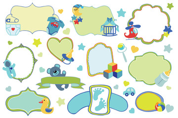 Naklejka premium Newborn Baby boy badges,labels set.Baby shower