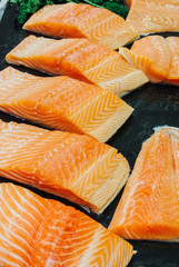 Raw salmon fillet in the supermarket