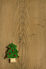 Christmas cookie on picnic table/Sweet cookie on wooden table