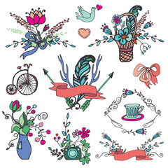 Doodle floral group,hand sketch vintage elements