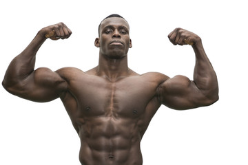 Attractive hunky black male bodybuilder posing