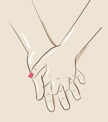 Man and woman couple holding hands. Vector illustration