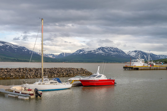 Harbor in Akureyri, Iceland.