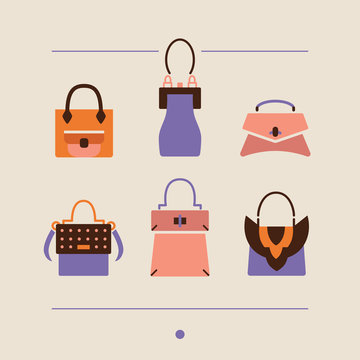collection of woman bags and purses vector illustration