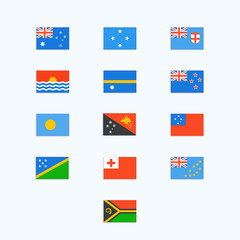 Oceanian Country Flags. Vector icons set