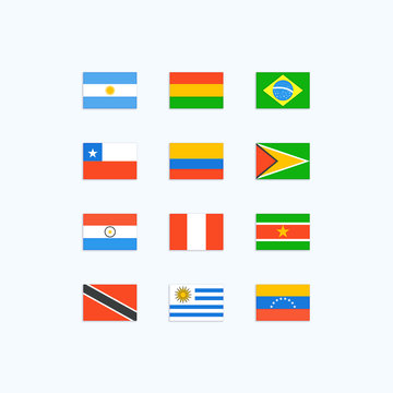 South American Country Flags. Vector icons set