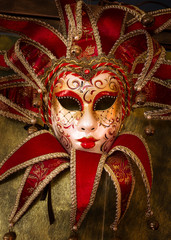 red carnival mask, black and white image