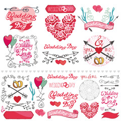 Wedding decor elements set.Labels,card,invitation
