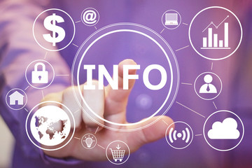 Businessman hand press web button INFO icon