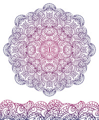 Abstract ethnic mandala, seamless border.Outline pattern