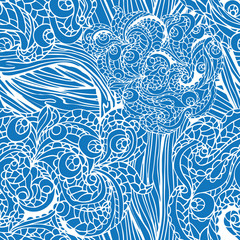 Abstract  swirl ethnic seamless pattern.Outline