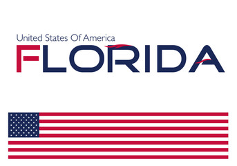 Florida typography with united states of America flag on white background
