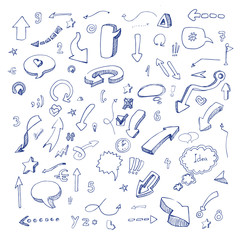 Hand drawn freestyle doodles, arrows and icons set