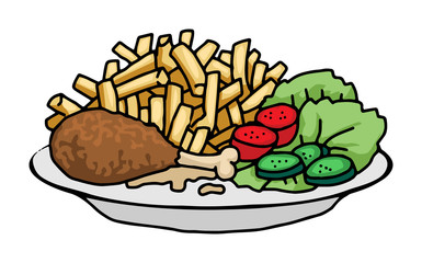 plate of food, chicken and chips 