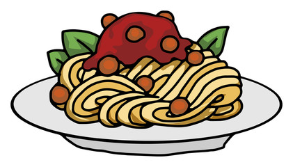 plate of food, pasta spaghetti meatballs