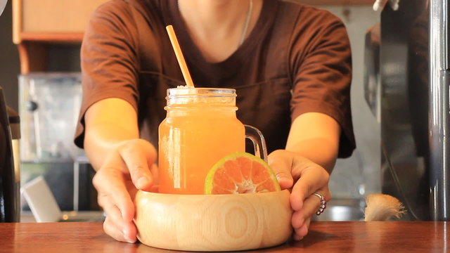 Serving Fresh Honeysuckle Orange Juice, Stock Video