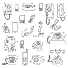 Vintage Phones, and modern Phones, hand drawn set
