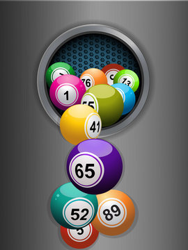 Bingo Balls Falling From A Metallic Ring Background