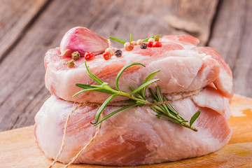 Raw meat prepared for cooking