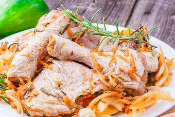 Raw chicken stuffed with herbs and vegetables