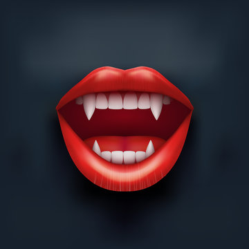 Dark Background of vampire mouth with open lips.