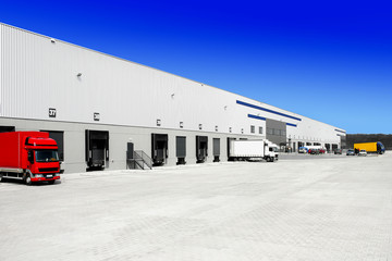 red truck in the warehouse building
