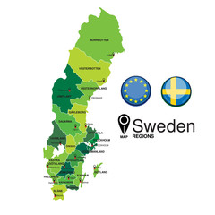 Sweden green Map detailed vector