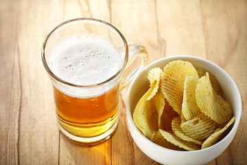 mug of beer and chips