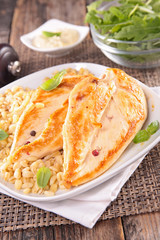 chicken breast and barley grain