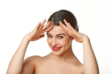 Fototapeta premium Beauty portrait of young woman with beautiful healthy face, stud