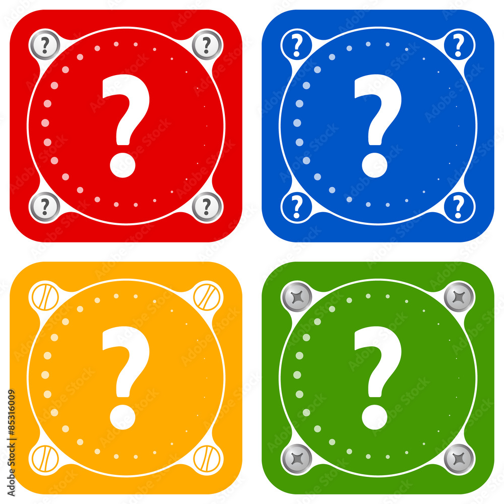 Aufkleber set of four colored flat simple frames and question mark