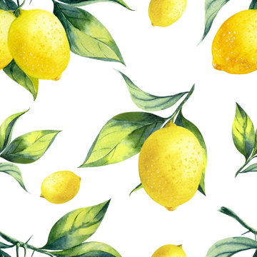 A seamless lemon pattern on white background.