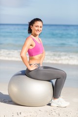 Fototapeta na wymiar Fit woman doing fitness on exercise ball