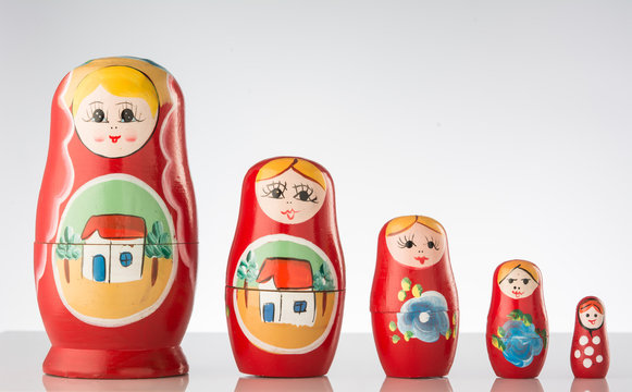 Russian dolls line up.
