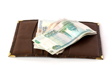 Leather wallet with money isolated