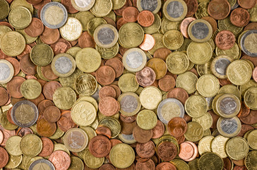 Hintergrund mit vielen Euro Münzen - obrazy, fototapety, plakaty