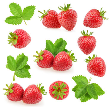 Strawberry fruits on white. Collection