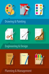 Flat icons with engineering design art planning and