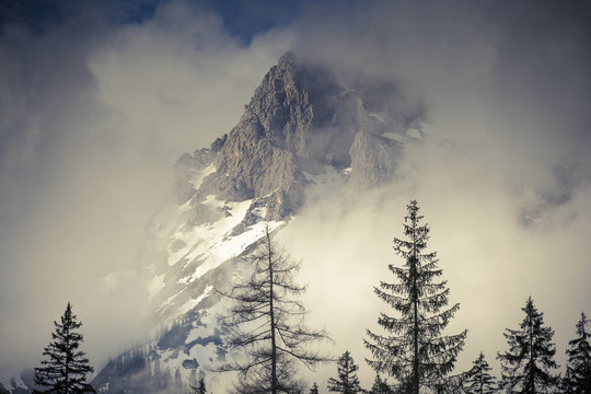 Austria, Salzburg State, Maria Alm, mountain in fog