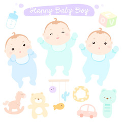 Happy new little cute baby boys vector