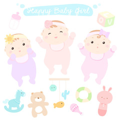 Happy little cute baby girls vector