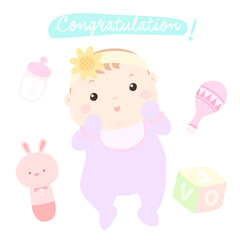 congratulation new little baby girl vector .