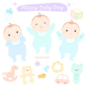 Happy new little cute baby boys vector