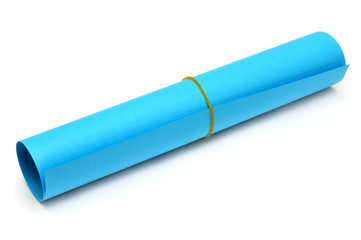 Collapsed roll of blue paper