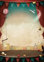 Bright background with various circus objects for illustrations and posters - obrazy, fototapety, plakaty