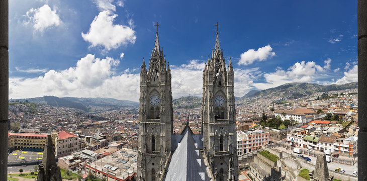 Ecuador, Quito, church steeples of the Basilica of the National Vow