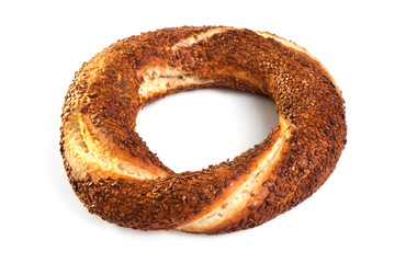 Simit (Turkish bagel) on white
